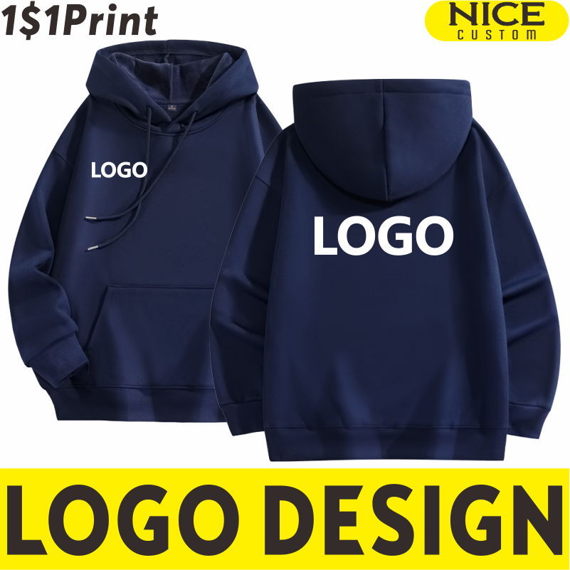 Embroidery Design Logo - Hoodie hangat beludru musim dingin pria