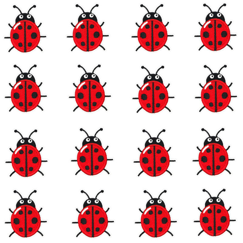 Embroidery Lady Bug - 16 buah/set, tempelan berbentuk kumbang merah