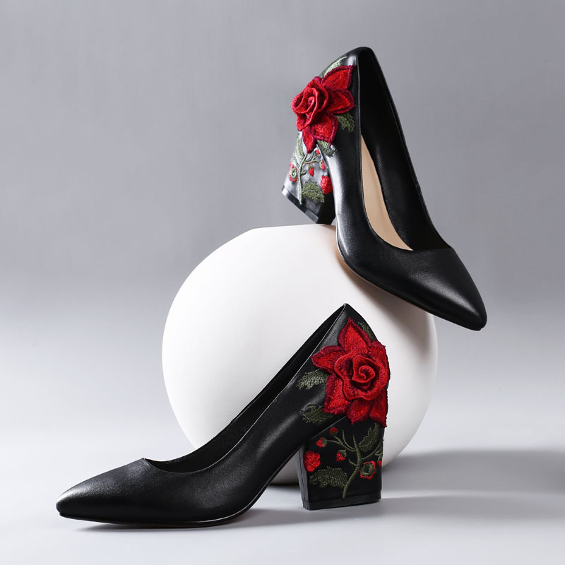 Embroidery Rose - Sepatu hak tinggi wanita model slip