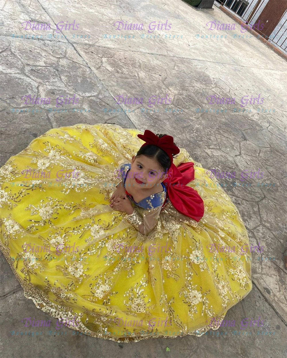 Embroidery Yellow Dress - Gaun Pesta Anak Perempuan Model Ball