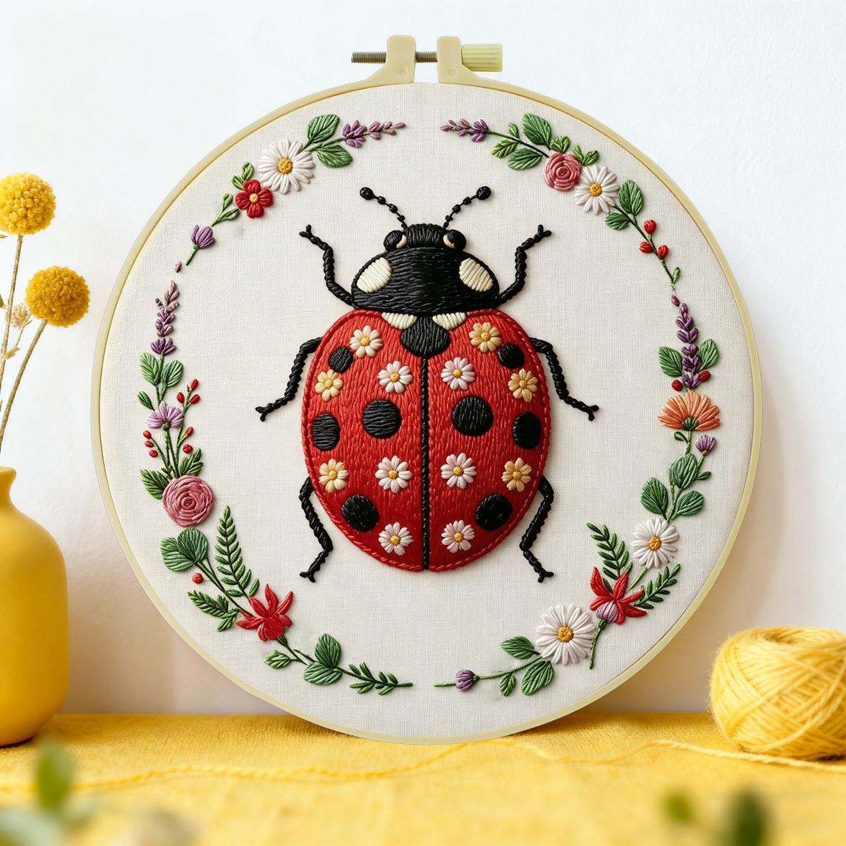 Embroidery Lady Bug - 1pc 20X20CM/15X15CM 7.87/6.3inch Kit Bordir Ladybug