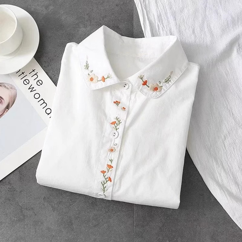 Embroidery Online - Kemeja Putih Katun Murni Baru Atasan