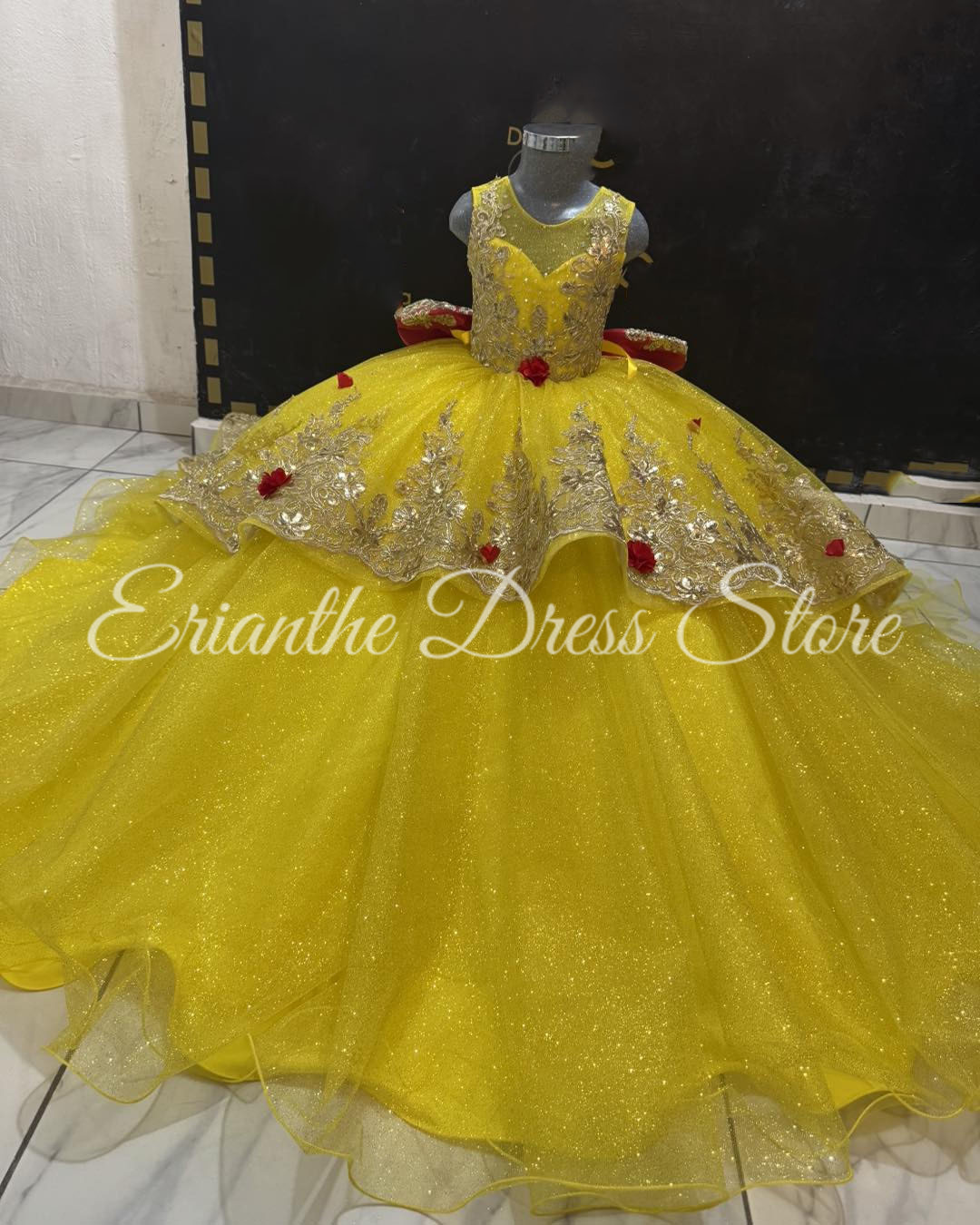 Embroidery Yellow Dress - Gaun Gadis Bunga Kuning untuk Pernikahan