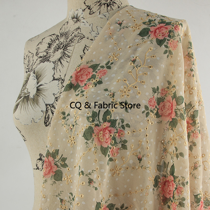 Kain sifon motif bordir mawar  - Embroidery Rose ulasan dan harga
