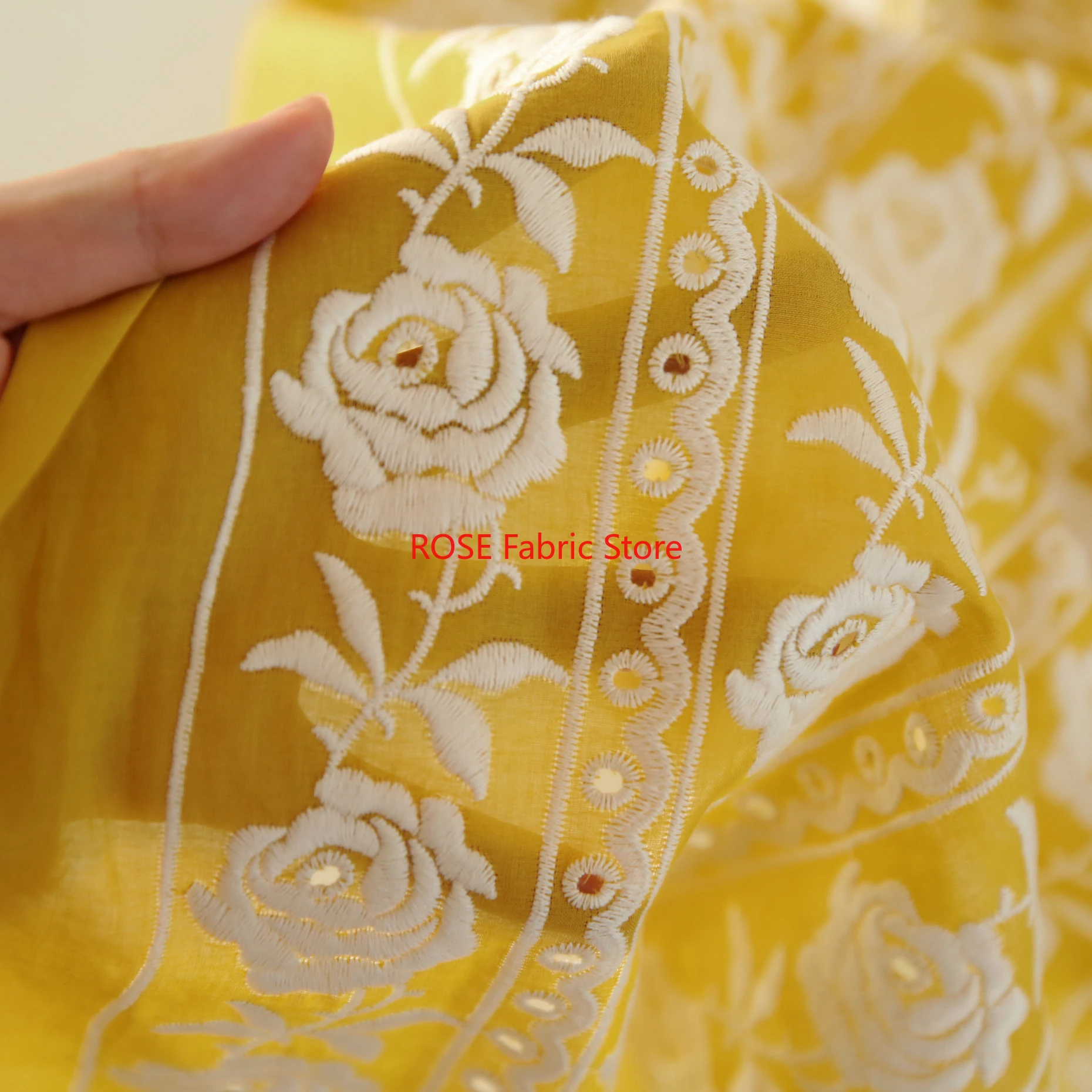 Kain Katun Prancis Bordir Bera - Embroidery Yellow Dress ulasan dan harga