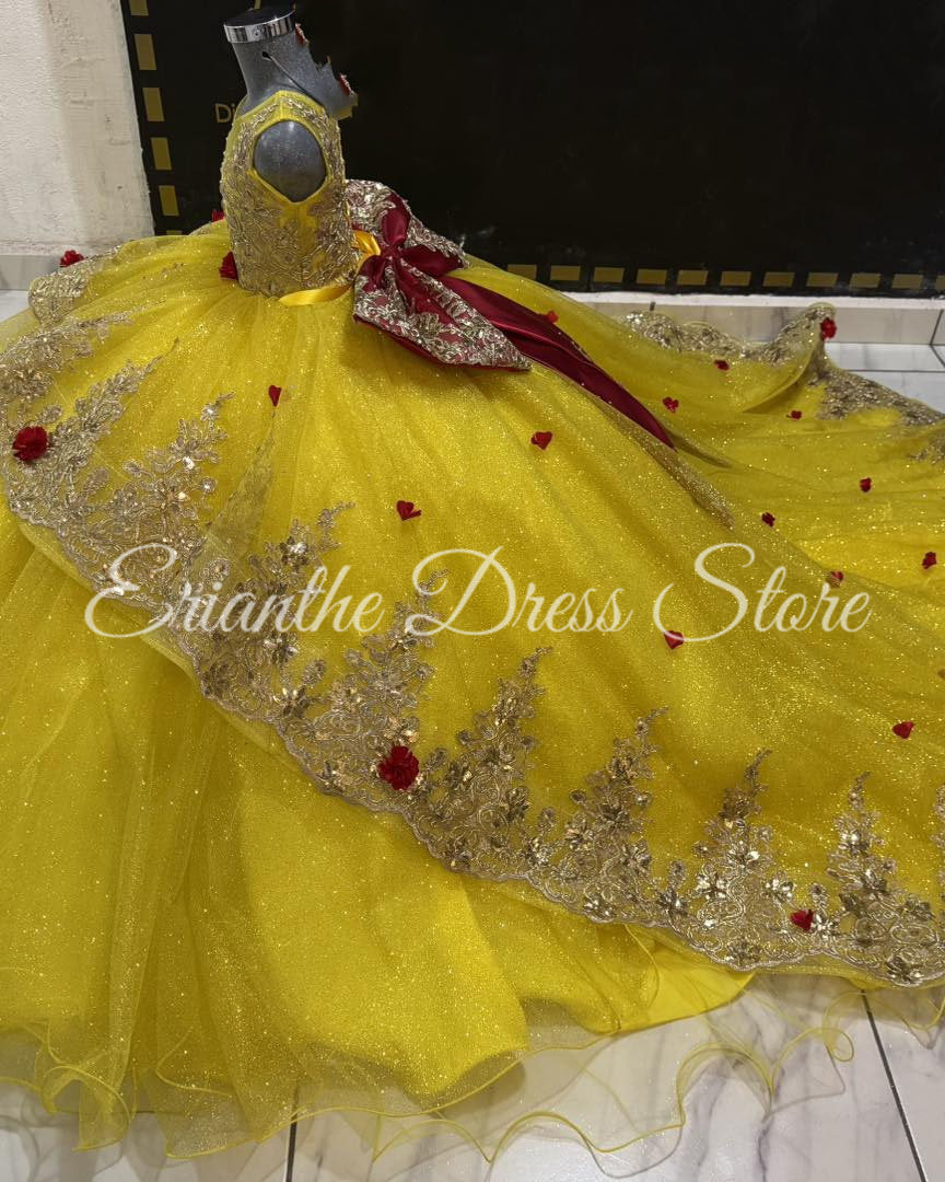 Gaun Gadis Bunga Kuning untuk  - Embroidery Yellow Dress ulasan dan harga